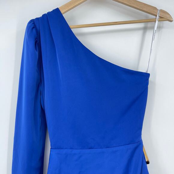 Lovers and Friends | Ana Dress in Cobalt Blue One Shoulder Wrap Mini XS - Picture 10 of 14